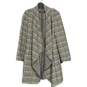 New Ellen Tracy Women’s XS Wool Open Front Coat Navy Cream Houndstooth  Pockets